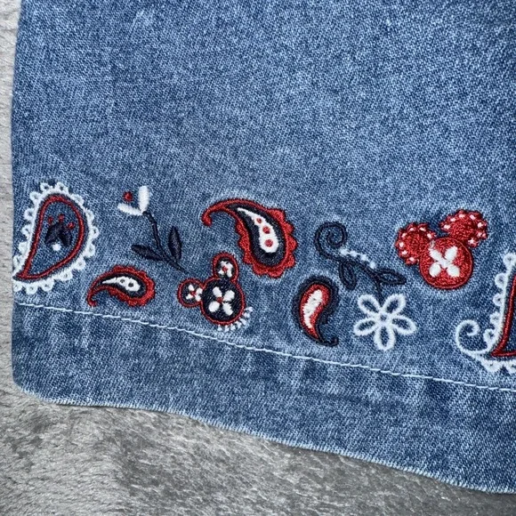 VTG Disney Store Mickey Mouse Embroidered Paisley Wrap Skirt Denim Size S - Picture 5 of 11